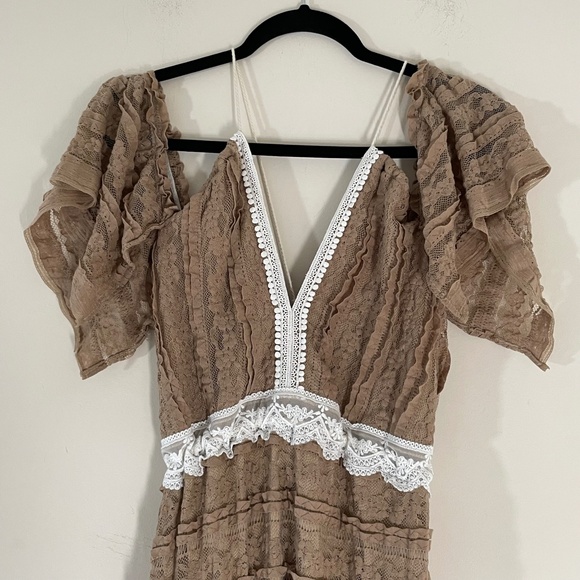 Boho Maxi Dress Off Shoulder Ruffle Lace Train Fairy Cottagecore Photoshoot - Picture 6 of 16